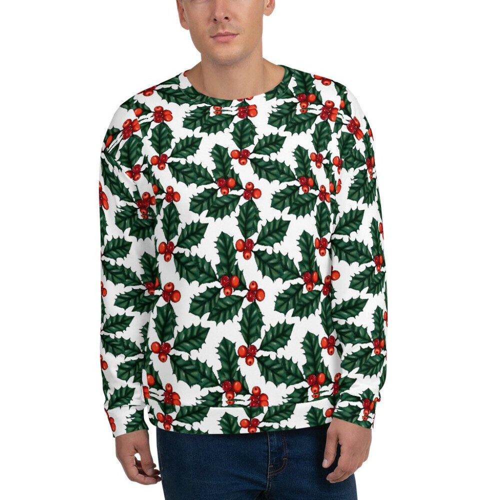 Ugly Christmas Sweater Plaid Red White Green Holly